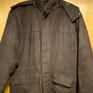 London Fog Brown Micro Suede Military Field Winter Jacket w Hood